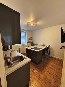 a kitchen with a sink and a counter top at Appartement cocooning proche de lille in Loos