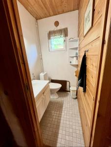 un bagno con un water bianco e un lavandino di Villa Lakeside a Utsjoki