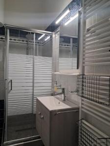 een badkamer met een wastafel en een douche bij Sundora Sweet Home in (( Agía Eleoúsa ))