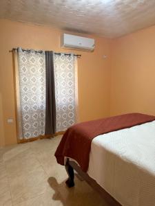 una camera con letto e finestra con ventilatore di Glenmuir Villa a May Pen