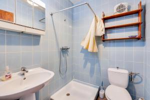 un bagno piastrellato blu con un water e un lavandino di Chateau st-auriol - la bergerie a Saint-Pierre-des-Champs Altre 10 foto