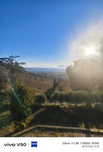 a view of a field with the sun in the sky at AR lodges in Montecosaro