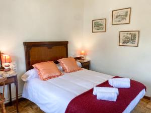 ein Schlafzimmer mit einem großen weißen Bett mit zwei Kissen in der Unterkunft Casa Rural Masión de Egüés in Elcano