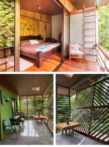 two pictures of a bedroom and a house at Orgánico Punta Riel in Cahuita +138 photos