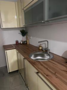 een keuken met een wastafel en een houten aanrecht bij Stan na dan Ana in Prozor +9 foto's