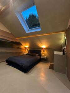 a bedroom with a bed and a skylight at L'annexe 3 - Cosy studio Dole in Foucherans