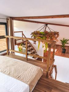 a room with a bed and some potted plants at NorAtlas Heritage - Adults Only in Varlămul