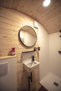 een badkamer met een wastafel en een spiegel bij Laurel & Hardy in Mechelen