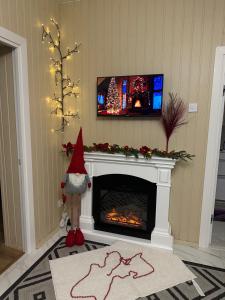 a living room with a fireplace with a tv above it at Stop Time in Slavske