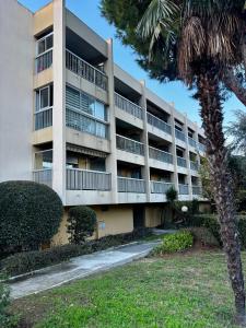 een appartementencomplex met een palmboom ervoor bij Cosy studio plages Antibes in Antibes