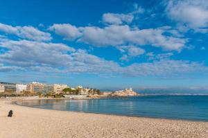 a person walking on a beach near the water at Cosy studio plages Antibes in Antibes