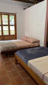 two beds sitting in a room with a window at Suelo Vivo Eco Hotel in Bochalema +2 photos