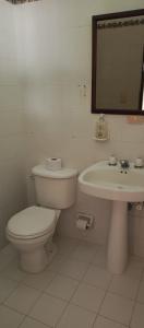 een witte badkamer met een toilet en een wastafel bij Finca Hotel El Juncal in Venecia