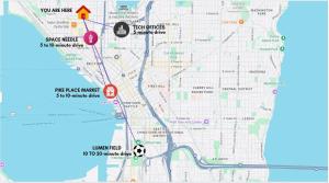 eine Karte mit einem Fußball darauf in der Unterkunft Near Space Needle Climate Pledge Roof Deck in Seattle