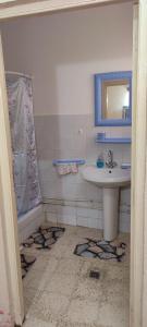 een badkamer met een wastafel en een douche bij Appartement Naim in Tozeur