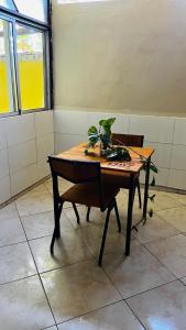 un tavolo con una pianta sopra in una stanza di Casa63 a Lençóis