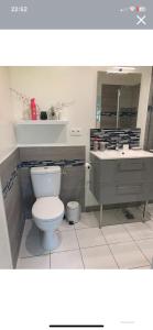 a bathroom with a white toilet and a sink at Le côte d opale bohème plage in Calais