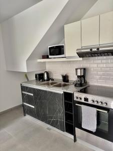 a kitchen with a sink and a counter top at Gente del Sur - Avenida in Ushuaia