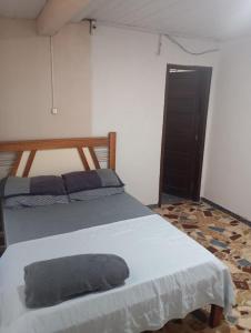 una camera da letto con un letto con un cuscino sopra di Flats Beira mar casal a Penha