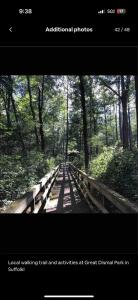 un'immagine di un ponte di legno in una foresta di Modern Theme Private Room a Suffolk