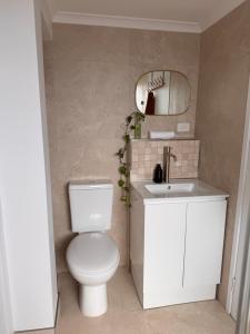 un bagno con un water bianco e un lavandino di The Mooloolaba Terrace a Mooloolaba