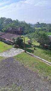een huis met een paal in het gras naast een weg bij Uoemah gunung baturaden in Baturaden
