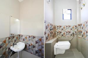 two pictures of a bathroom with a toilet and a sink at Hotel O Ring Road Nagpur Formerly Glory Inn in Khāpri +26 photos