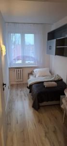 una camera da letto con un letto grande e una finestra di Mieszkanie 3 Pokoje Self Check In a Szprotawa