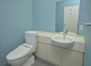 a bathroom with a white toilet and a sink at Red 28 in Ito +49 photos