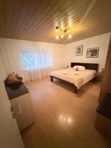 a bedroom with a bed in the middle of it at FerienwohnungNord in Singen