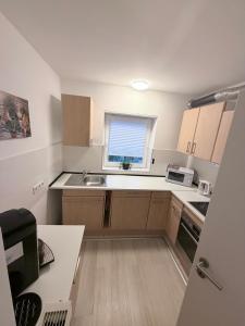 a small kitchen with a sink and a window at FerienwohnungNord in Singen
