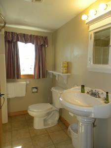 a bathroom with a white toilet and a sink at Colonial Gables Oceanfront Village in Belfast