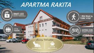 ein Plakat eines Gebäudes auf einem Parkplatz in der Unterkunft Rakita Premium Suite in Moravske-Toplice