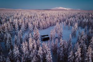 an aerial view of a forest of trees covered in snow at Aurora Igloo Village Ylläs - Hot Tub in Ylläsjärvi