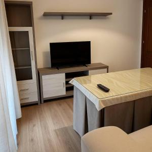 a living room with a flat screen tv on a table at Alojamiento Baeza- El Limonero A in Baeza