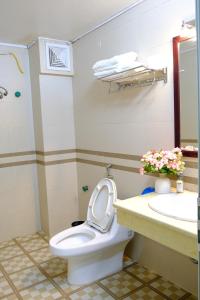 a bathroom with a toilet and a sink at Hotel Sao Xanh in Sapa +21 photos