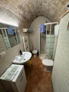 a bathroom with a sink and a shower and a toilet at Casa Leon - City center in Perugia +22 photos
