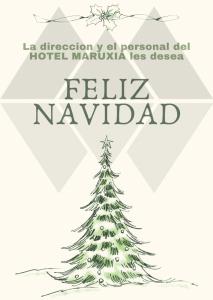 een kerstkaart met een kerstboom bij Hotel Maruxia *** Superior in O Grove
