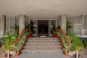 a staircase in a building with potted plants at The Grand Rajmahal in Bangalore