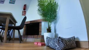 eine Topfpflanze in einem Wohnzimmer mit Kamin in der Unterkunft Apartalux Gold Oasis in Mojácar + 35 Fotos