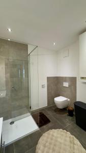 un bagno con doccia in vetro e WC di SCHILLING stay&more a Wörgl Altre 42 foto