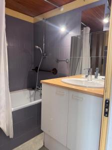 een badkamer met een wastafel, een douche en een bad bij Résidence Le Georgina in Cauterets