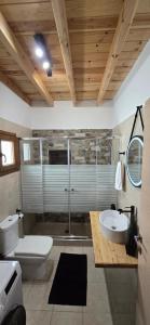 a bathroom with a toilet and a sink and a shower at Villa Natural View in Moutsoúna