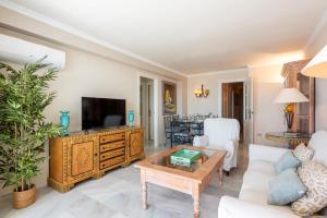a living room with a couch and a tv at RgHost-Apartamento España en Paseo Marítimo in Málaga +10 photos