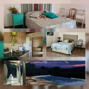 a collage of pictures of a bedroom and a bed at Casa Dique Cabra Corral in Coronel Moldes