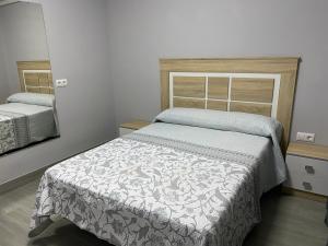 ein Schlafzimmer mit einem Bett und einem Spiegel in der Unterkunft Miamar in Sevilla