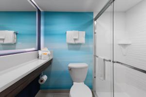 a bathroom with a toilet and a glass shower at Captain's Quarters Resort in Myrtle Beach +49 photos