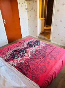 una coperta rossa sul pavimento in una stanza di Le relais de la providence a Suèvres