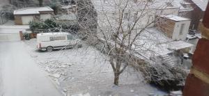 een wit busje geparkeerd in een tuin met een boom bij Belle CHAMBRE in Seraing +1 foto