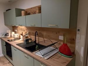 una cucina con un lavello e un piano di lavoro di Kercabellec a Mesquer